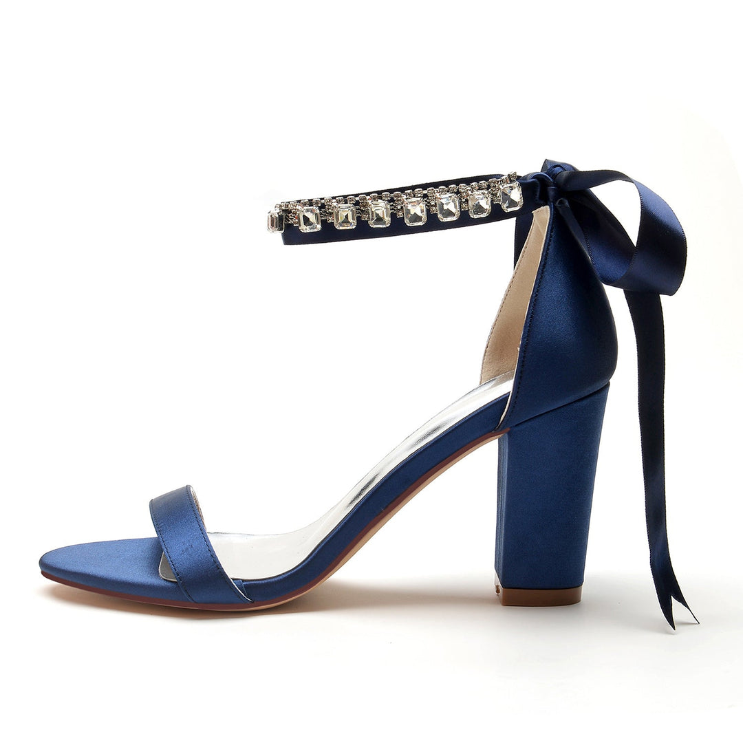 Chaussures de Mariage pour Femmes à Bout Ouvert, Talon Épais, Boucle à Strass, Chaussures de Mariée
