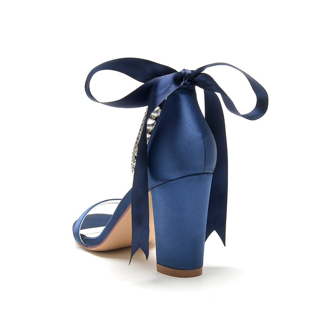 Chaussures de Mariage pour Femmes à Bout Ouvert, Talon Épais, Boucle à Strass, Chaussures de Mariée