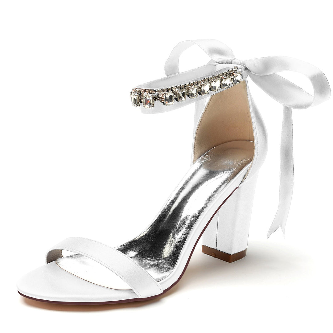 Chaussures de Mariage pour Femmes à Bout Ouvert, Talon Épais, Boucle à Strass, Chaussures de Mariée
