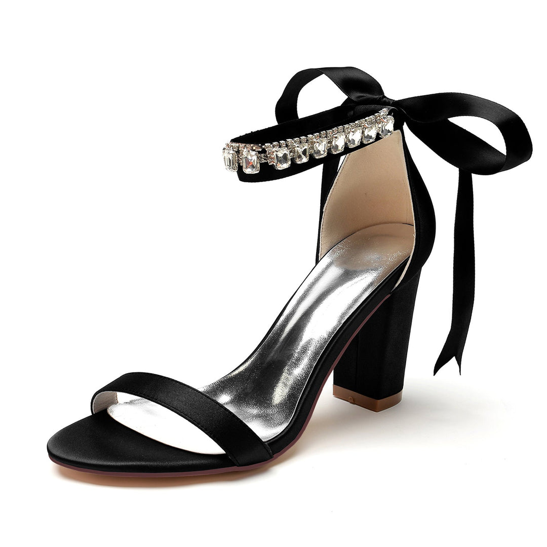 Chaussures de Mariage pour Femmes à Bout Ouvert, Talon Épais, Boucle à Strass, Chaussures de Mariée