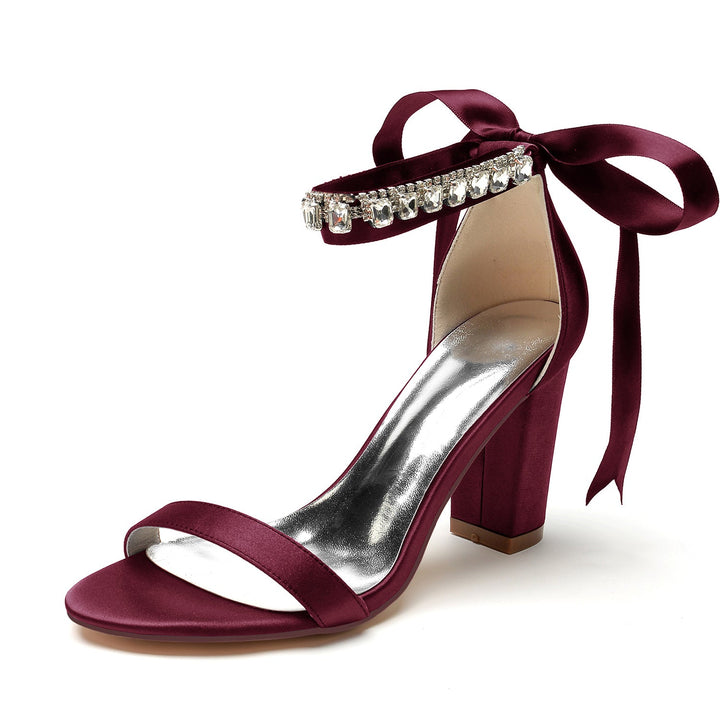 Chaussures de Mariage pour Femmes à Bout Ouvert, Talon Épais, Boucle à Strass, Chaussures de Mariée