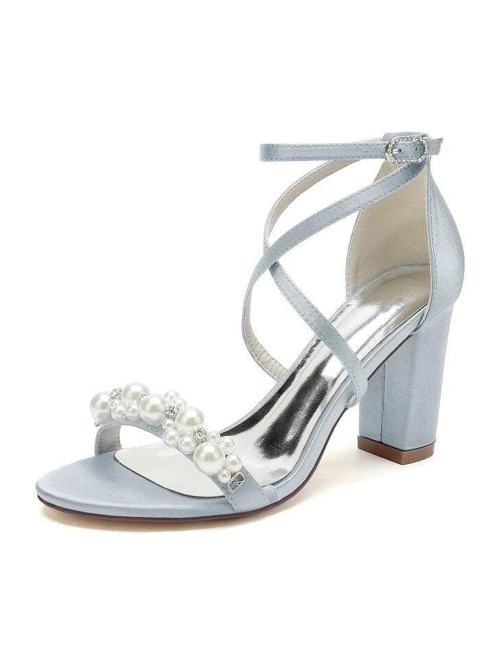 Chaussures de Mariage pour Femmes, Chaussures de Mariée à Talons Hauts et Bout Ouvert avec Strass