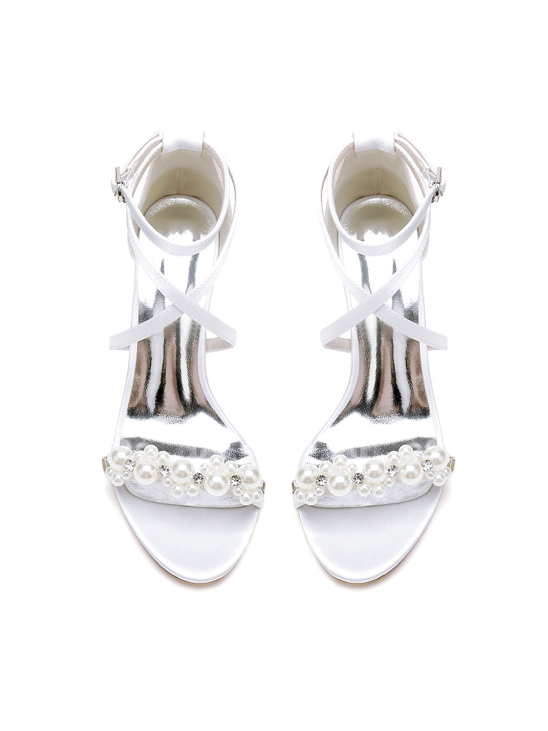 Chaussures de Mariage pour Femmes, Chaussures de Mariée à Talons Hauts et Bout Ouvert avec Strass