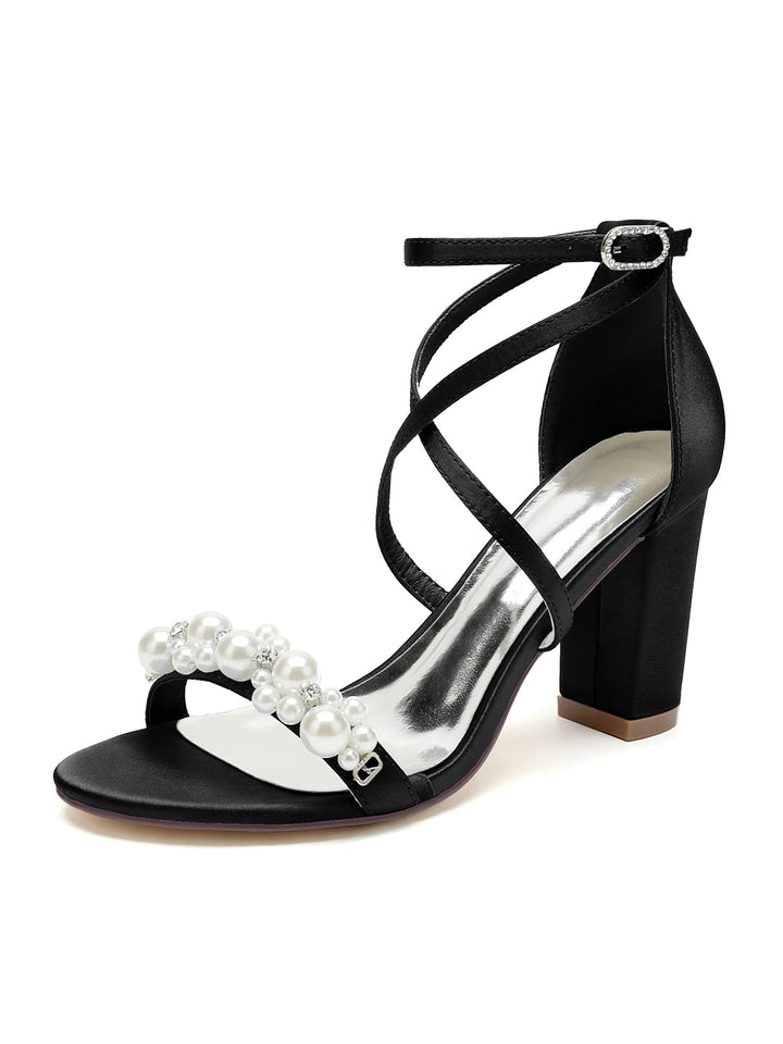 Chaussures de Mariage pour Femmes, Chaussures de Mariée à Talons Hauts et Bout Ouvert avec Strass