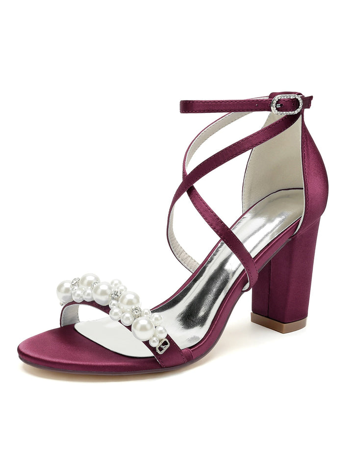Chaussures de Mariage pour Femmes, Chaussures de Mariée à Talons Hauts et Bout Ouvert avec Strass