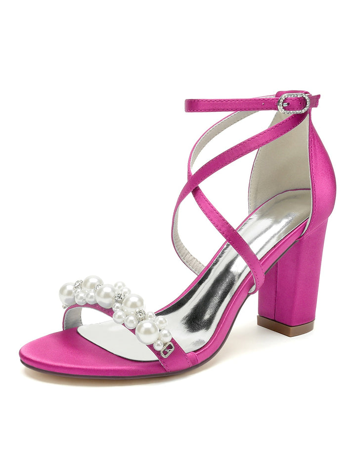 Chaussures de Mariage pour Femmes, Chaussures de Mariée à Talons Hauts et Bout Ouvert avec Strass
