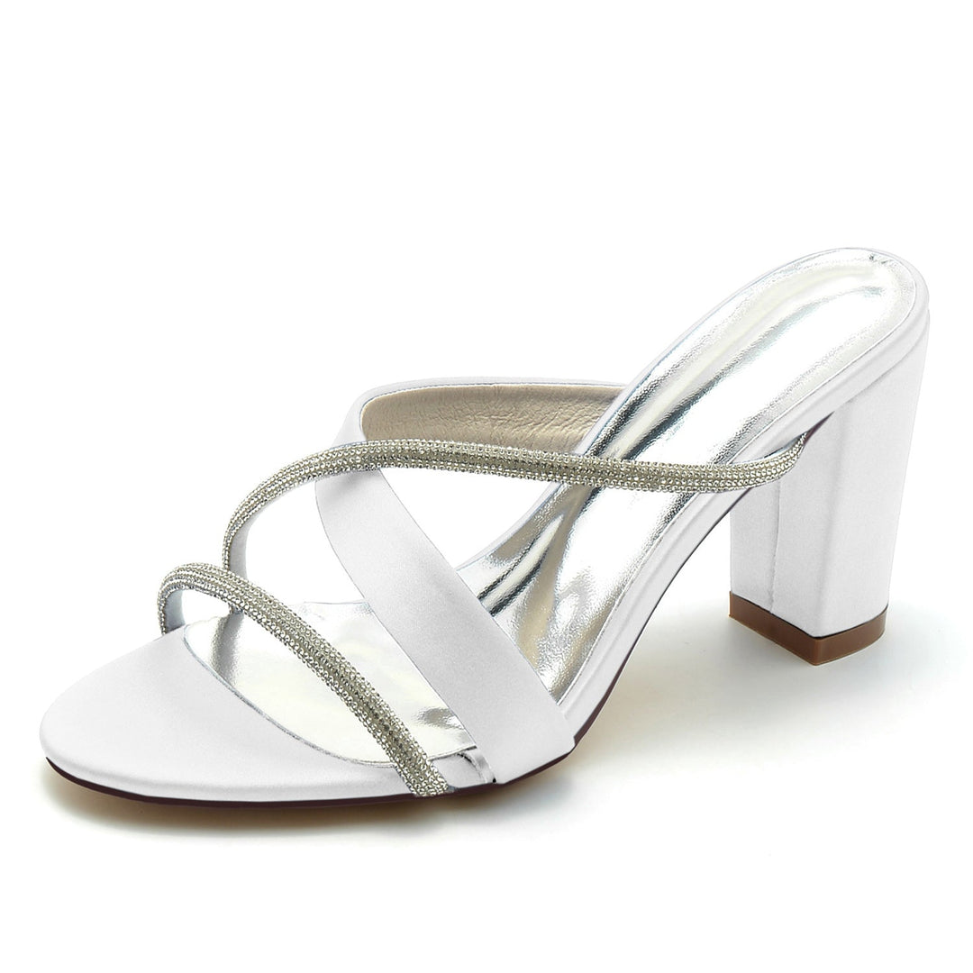 Chaussures de Mariage pour Femmes, Chaussures de Mariée à Bout Ouvert et Talon Épais en Cristal Croisé