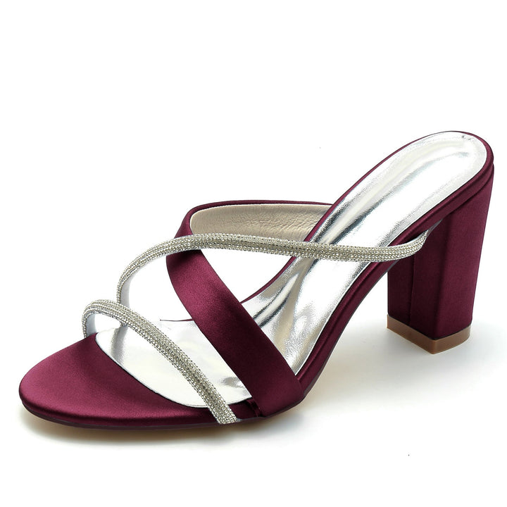 Chaussures de Mariage pour Femmes, Chaussures de Mariée à Bout Ouvert et Talon Épais en Cristal Croisé