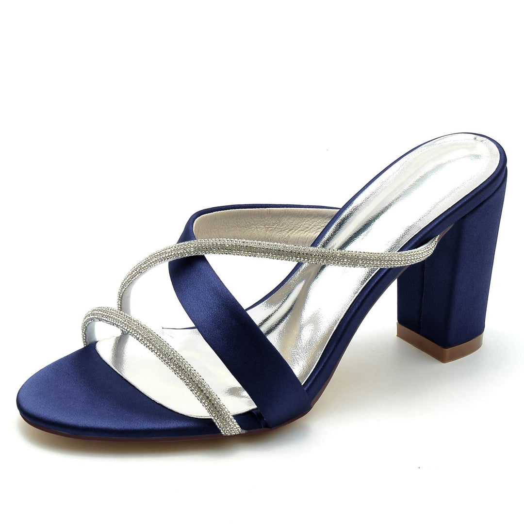 Chaussures de Mariage pour Femmes, Chaussures de Mariée à Bout Ouvert et Talon Épais en Cristal Croisé