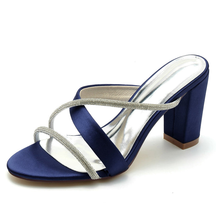 Chaussures de Mariage pour Femmes, Chaussures de Mariée à Bout Ouvert et Talon Épais en Cristal Croisé