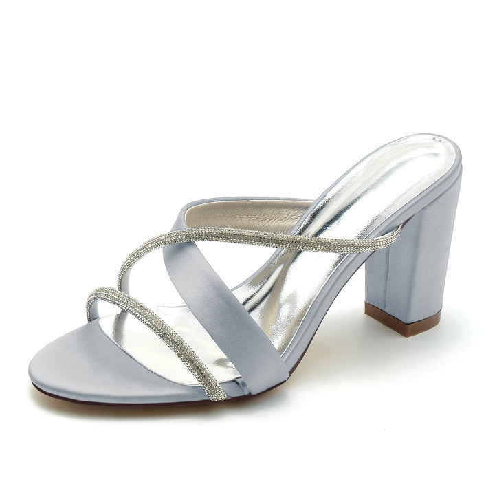 Chaussures de Mariage pour Femmes, Chaussures de Mariée à Bout Ouvert et Talon Épais en Cristal Croisé