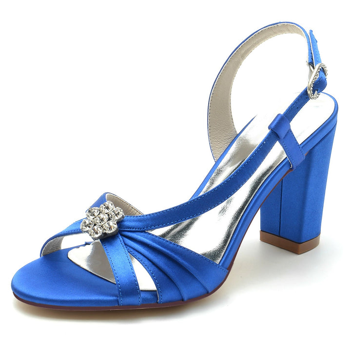 Chaussures de Mariage pour Femmes avec Fleur en Cristal et Bout Ouvert, Talon Épais et Boucle, Chaussures de Mariée