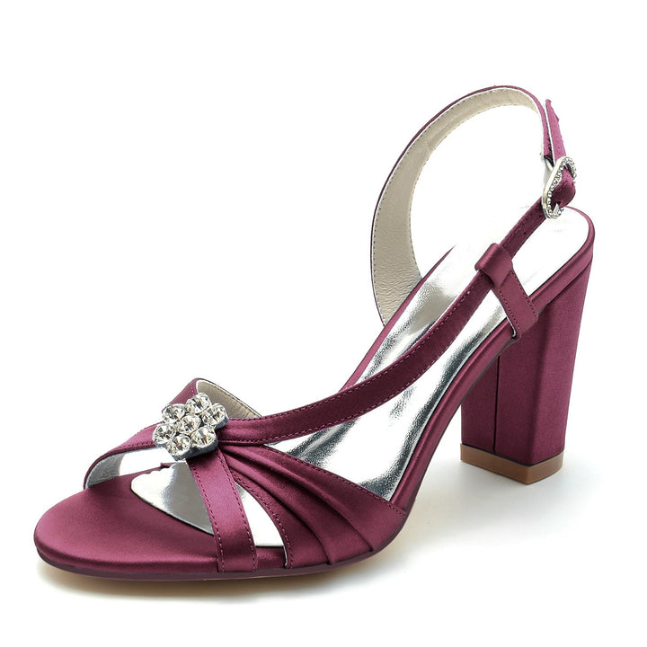 Chaussures de Mariage pour Femmes avec Fleur en Cristal et Bout Ouvert, Talon Épais et Boucle, Chaussures de Mariée
