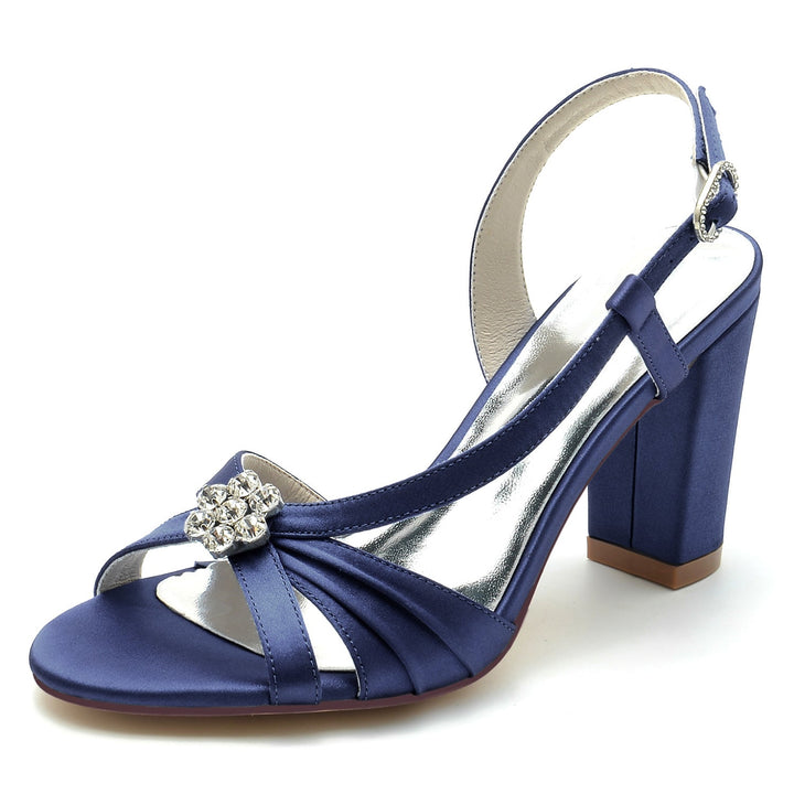 Chaussures de Mariage pour Femmes avec Fleur en Cristal et Bout Ouvert, Talon Épais et Boucle, Chaussures de Mariée