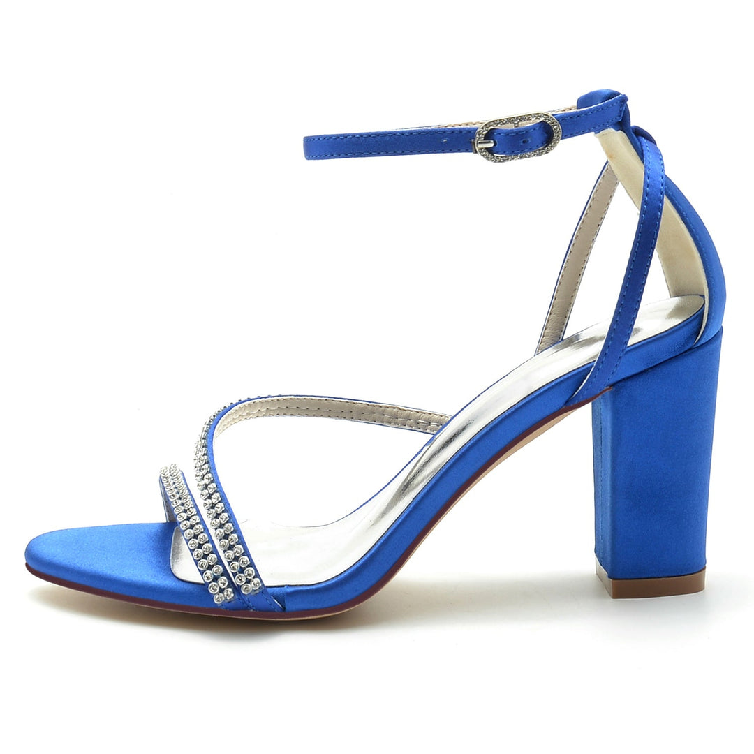 Chaussures de Mariage pour Femmes en Satin de Soie Strass Talon Bloc Peep Toe Boucle Chaussures de Mariée