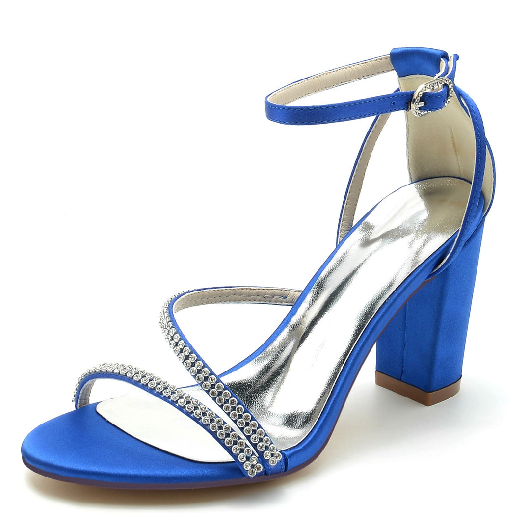 Chaussures de Mariage pour Femmes en Satin de Soie Strass Talon Bloc Peep Toe Boucle Chaussures de Mariée