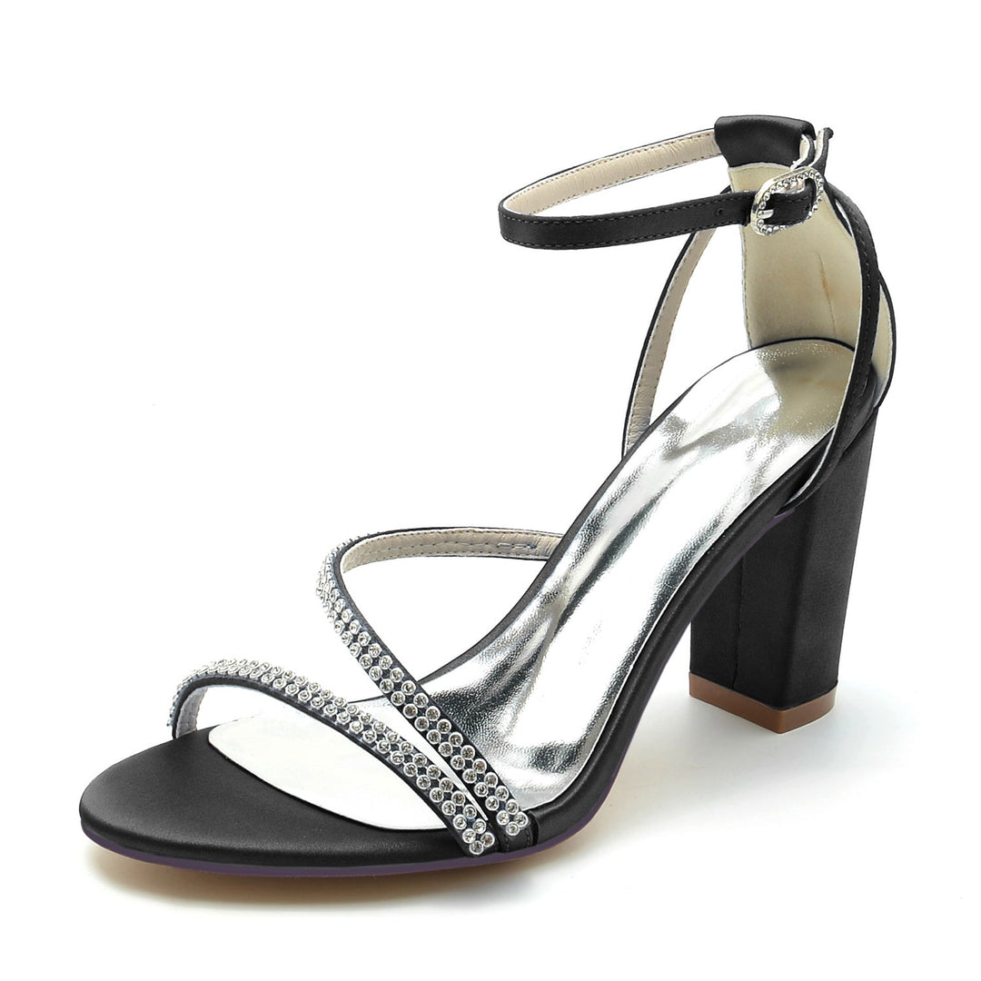 Chaussures de Mariage pour Femmes en Satin de Soie Strass Talon Bloc Peep Toe Boucle Chaussures de Mariée