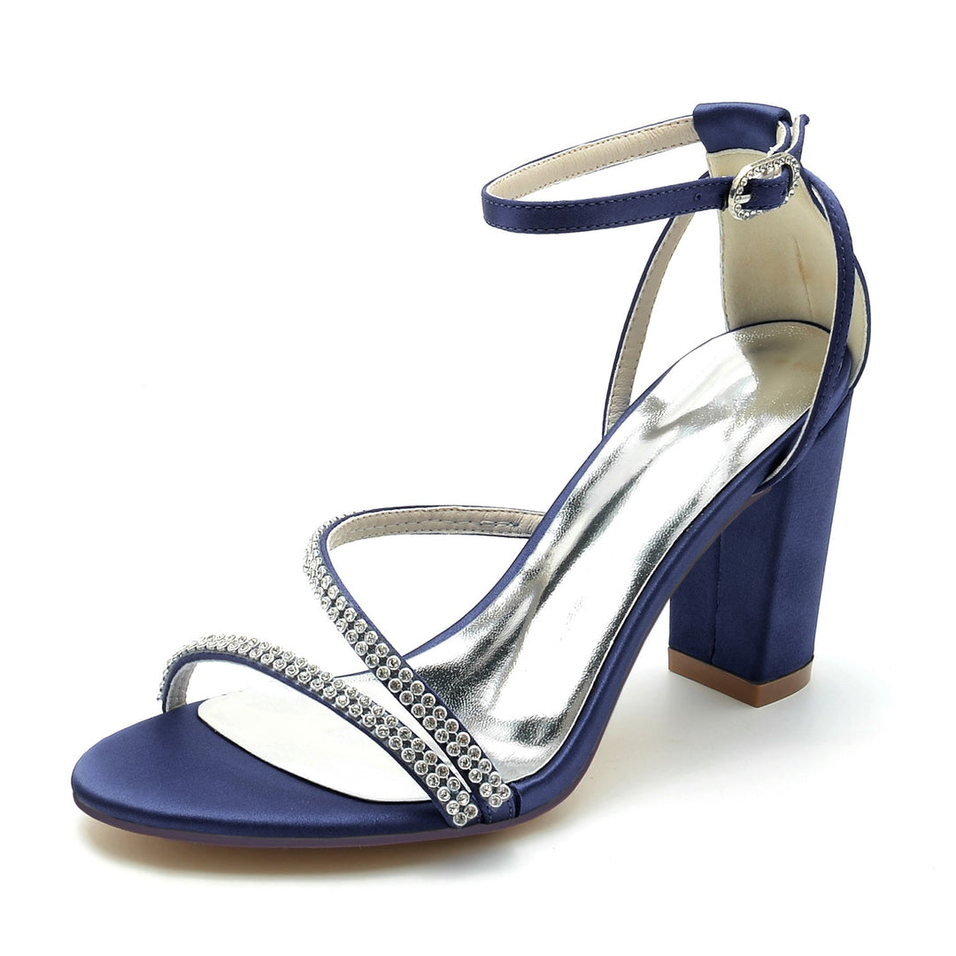Chaussures de Mariage pour Femmes en Satin de Soie Strass Talon Bloc Peep Toe Boucle Chaussures de Mariée