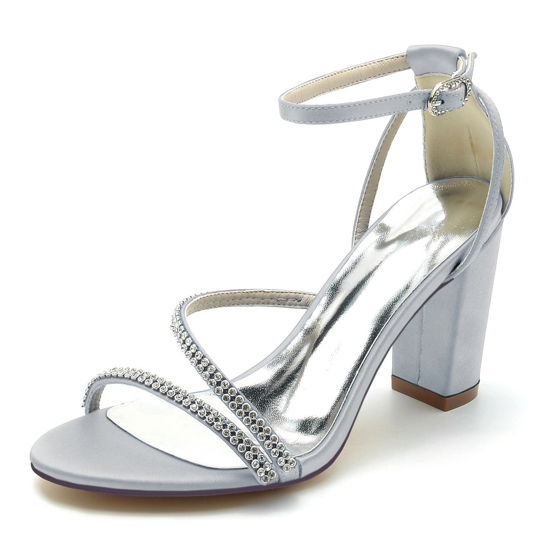 Chaussures de Mariage pour Femmes en Satin de Soie Strass Talon Bloc Peep Toe Boucle Chaussures de Mariée