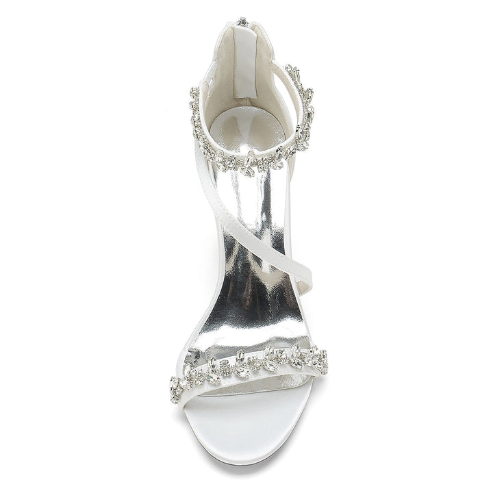 Chaussures de Mariage pour Femmes Noires à Bout Ouvert et Talon Épais avec Boucle en Strass