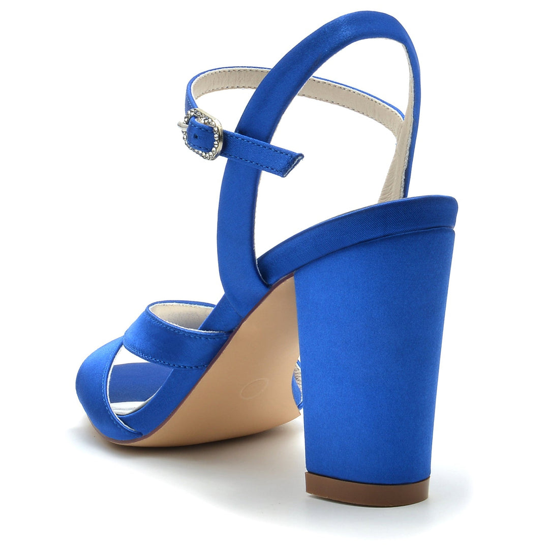 Chaussures de Mariage pour Femmes en Satin de Soie à Bout Ouvert et Boucle en Bloc