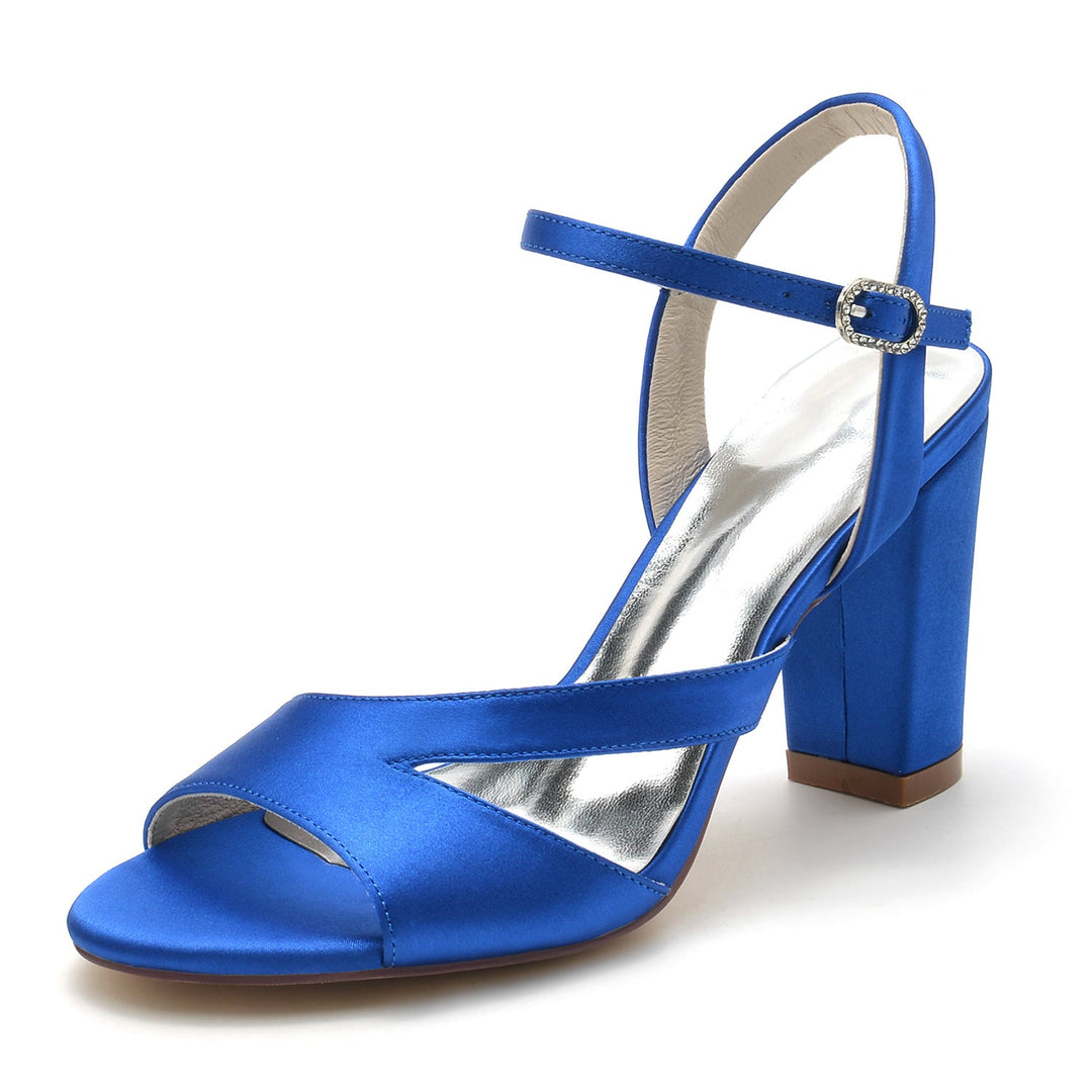 Chaussures de Mariage pour Femmes en Satin de Soie à Bout Ouvert et Boucle en Bloc