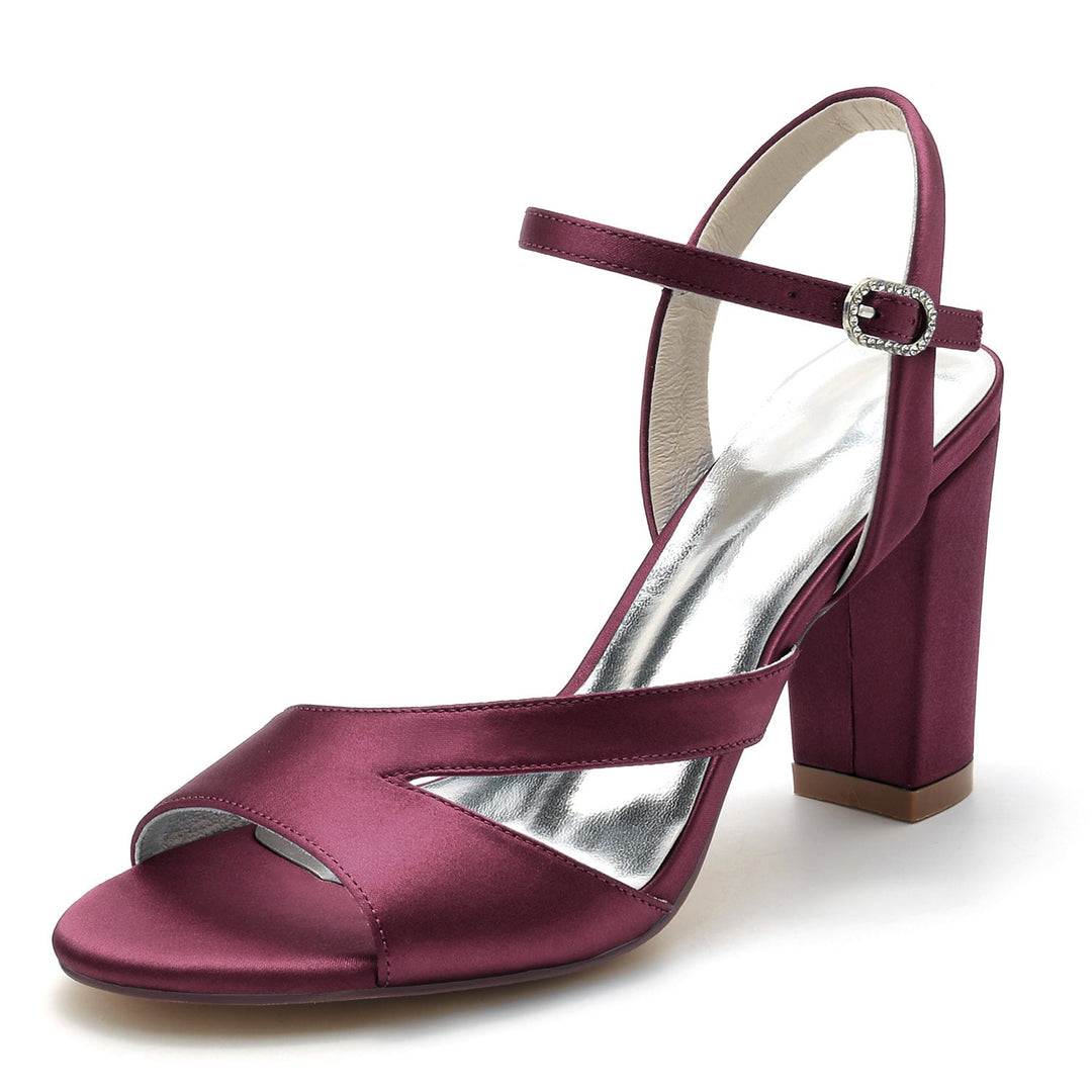 Chaussures de Mariage pour Femmes en Satin de Soie à Bout Ouvert et Boucle en Bloc