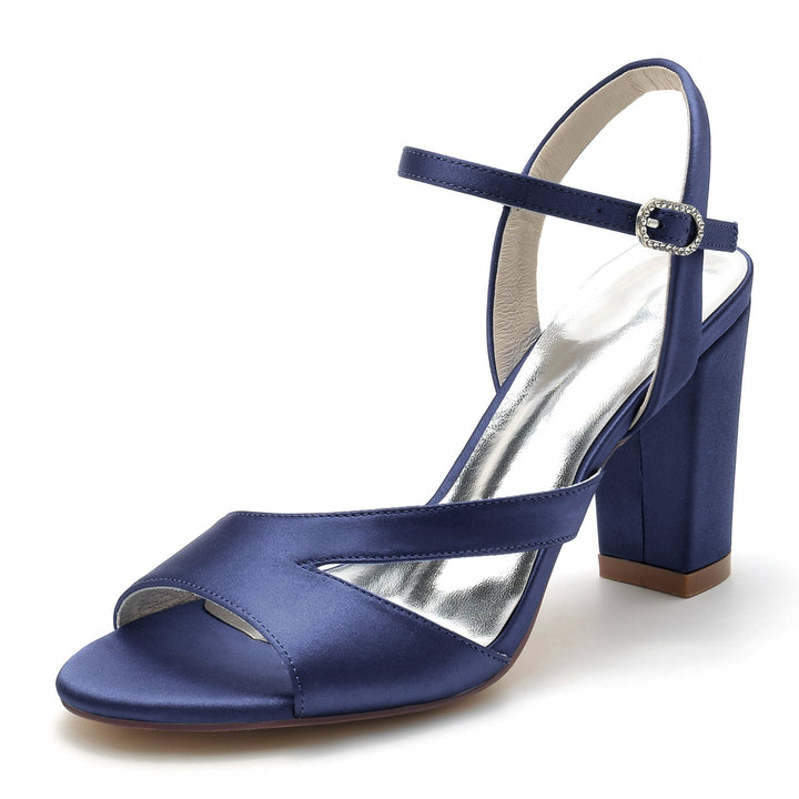 Chaussures de Mariage pour Femmes en Satin de Soie à Bout Ouvert et Boucle en Bloc