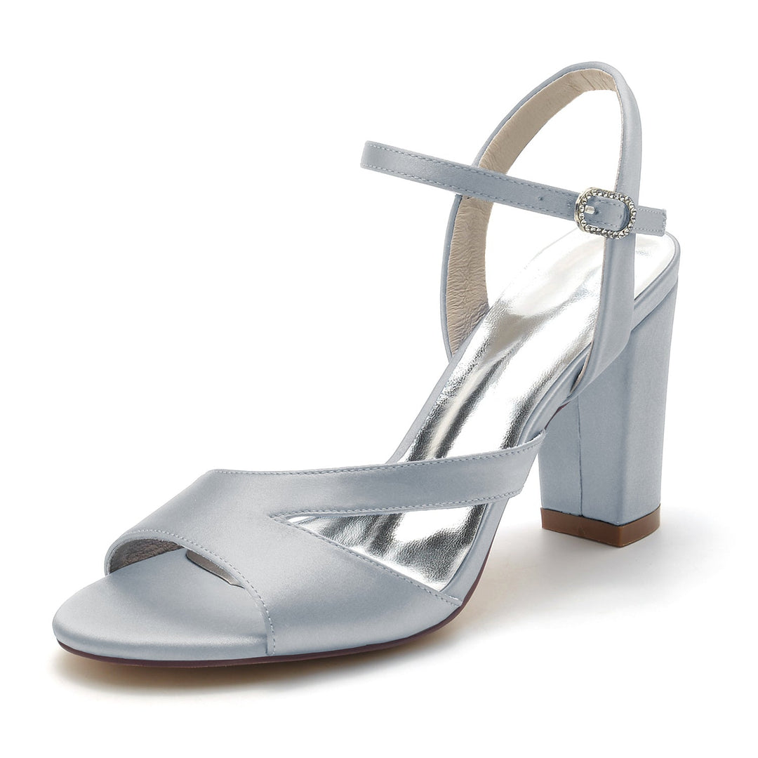 Chaussures de Mariage pour Femmes en Satin de Soie à Bout Ouvert et Boucle en Bloc