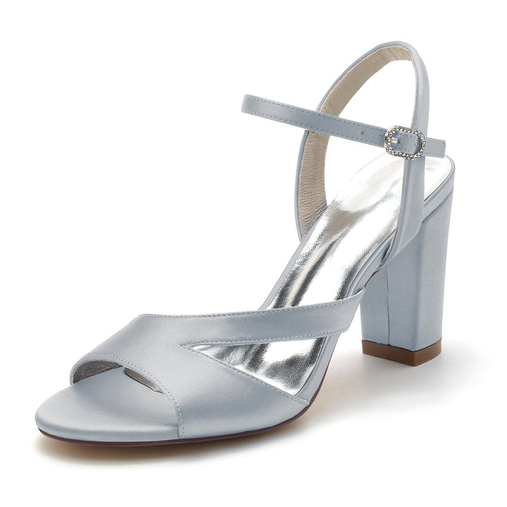 Chaussures de Mariage pour Femmes en Satin de Soie à Bout Ouvert et Boucle en Bloc