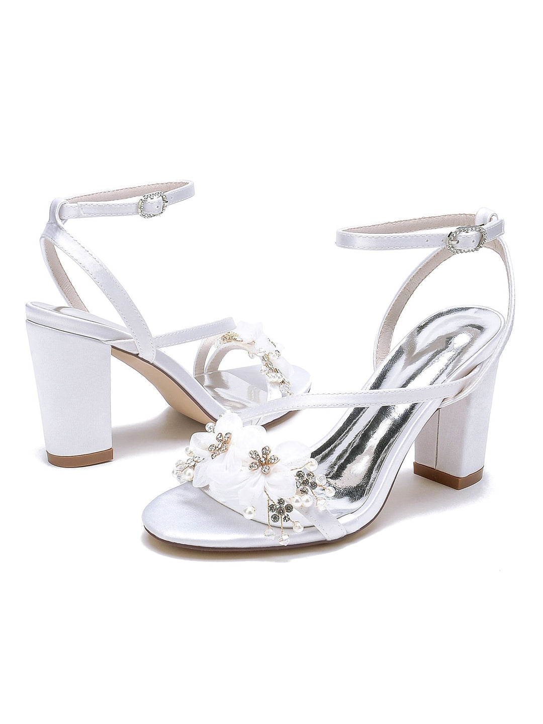 Chaussures de Demoiselle D'Honneur à Talons Hauts et Bout Ouvert en Strass pour Femmes