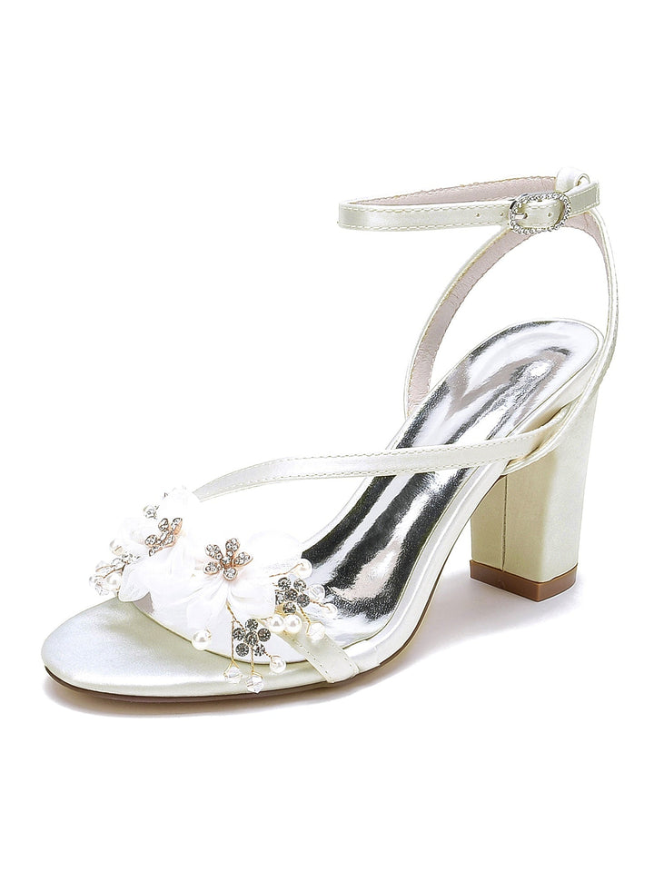 Chaussures de Demoiselle D'Honneur à Talons Hauts et Bout Ouvert en Strass pour Femmes