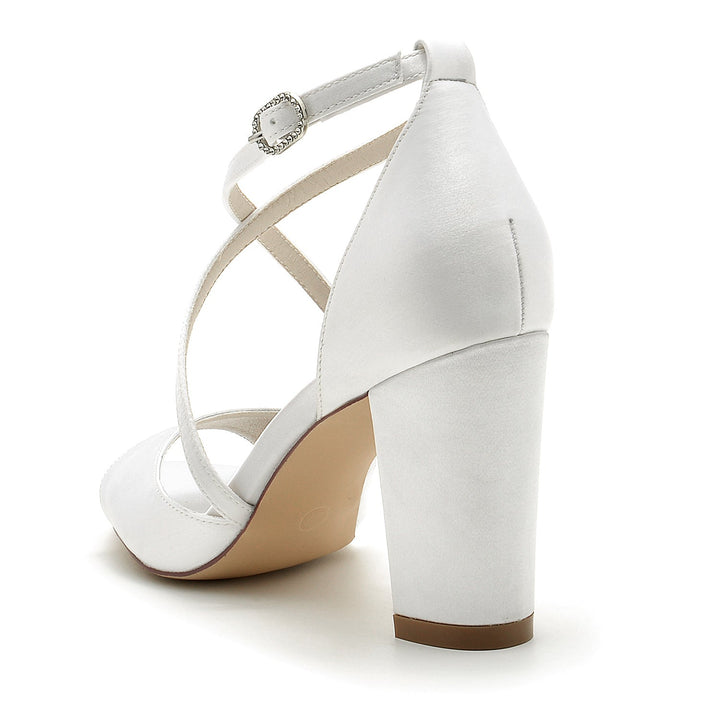 Chaussures de Mariage pour Femmes à Lanières Croisées et à Bout Ouvert avec Boucle et Boucle Minimalistes