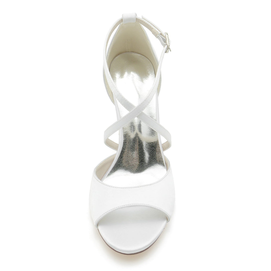 Chaussures de Mariage pour Femmes à Lanières Croisées et à Bout Ouvert avec Boucle et Boucle Minimalistes