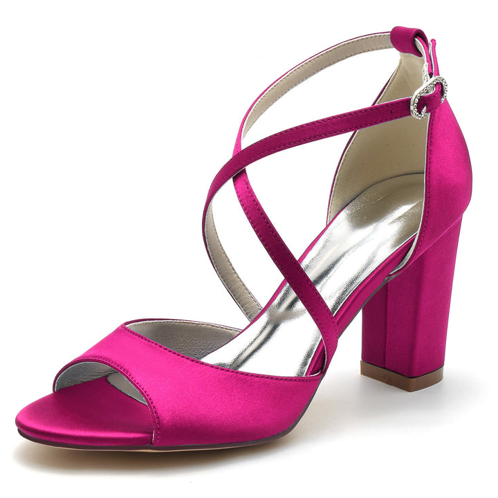 Chaussures de Mariage pour Femmes à Lanières Croisées et à Bout Ouvert avec Boucle et Boucle Minimalistes