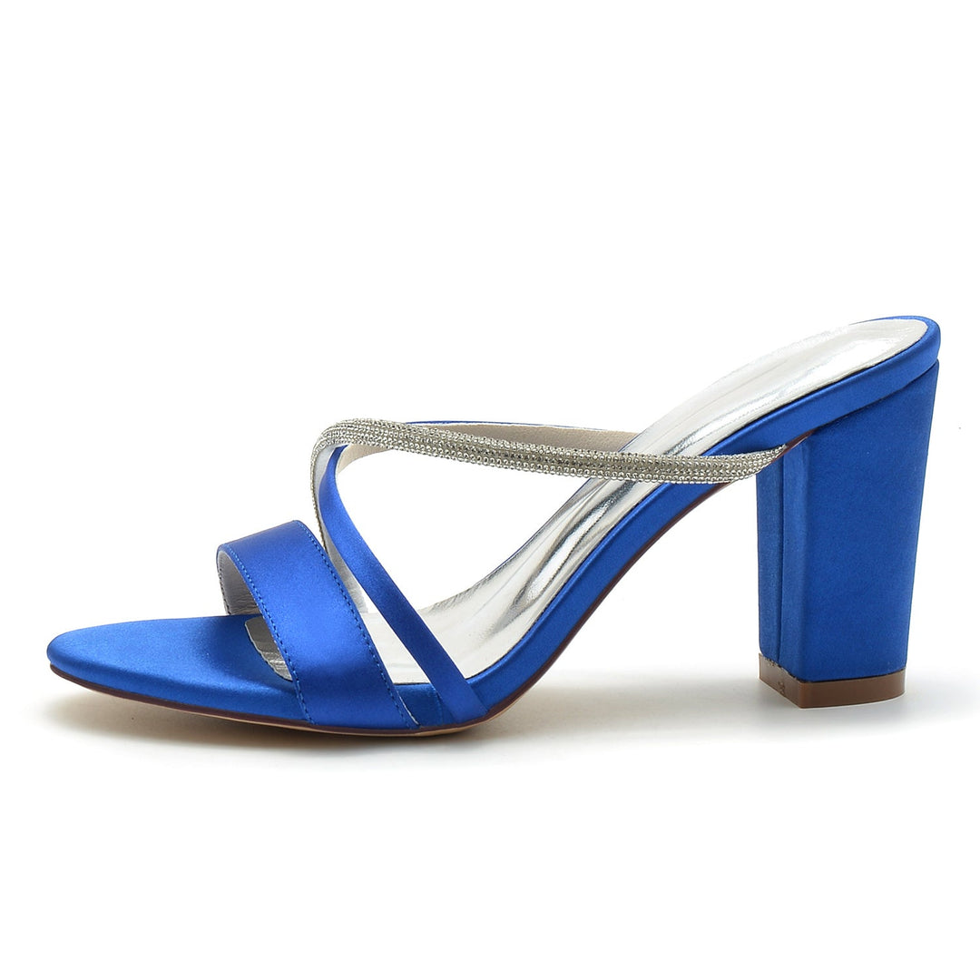 Chaussures de Mariage pour Femmes Peep Toe Block Heel Crystal Strappy Mule Chaussures de Mariée