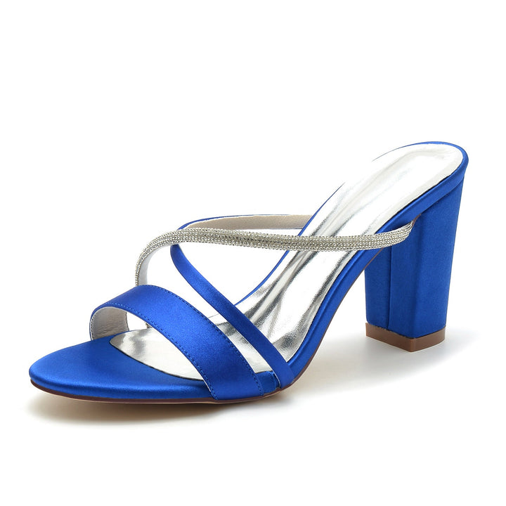 Chaussures de Mariage pour Femmes Peep Toe Block Heel Crystal Strappy Mule Chaussures de Mariée