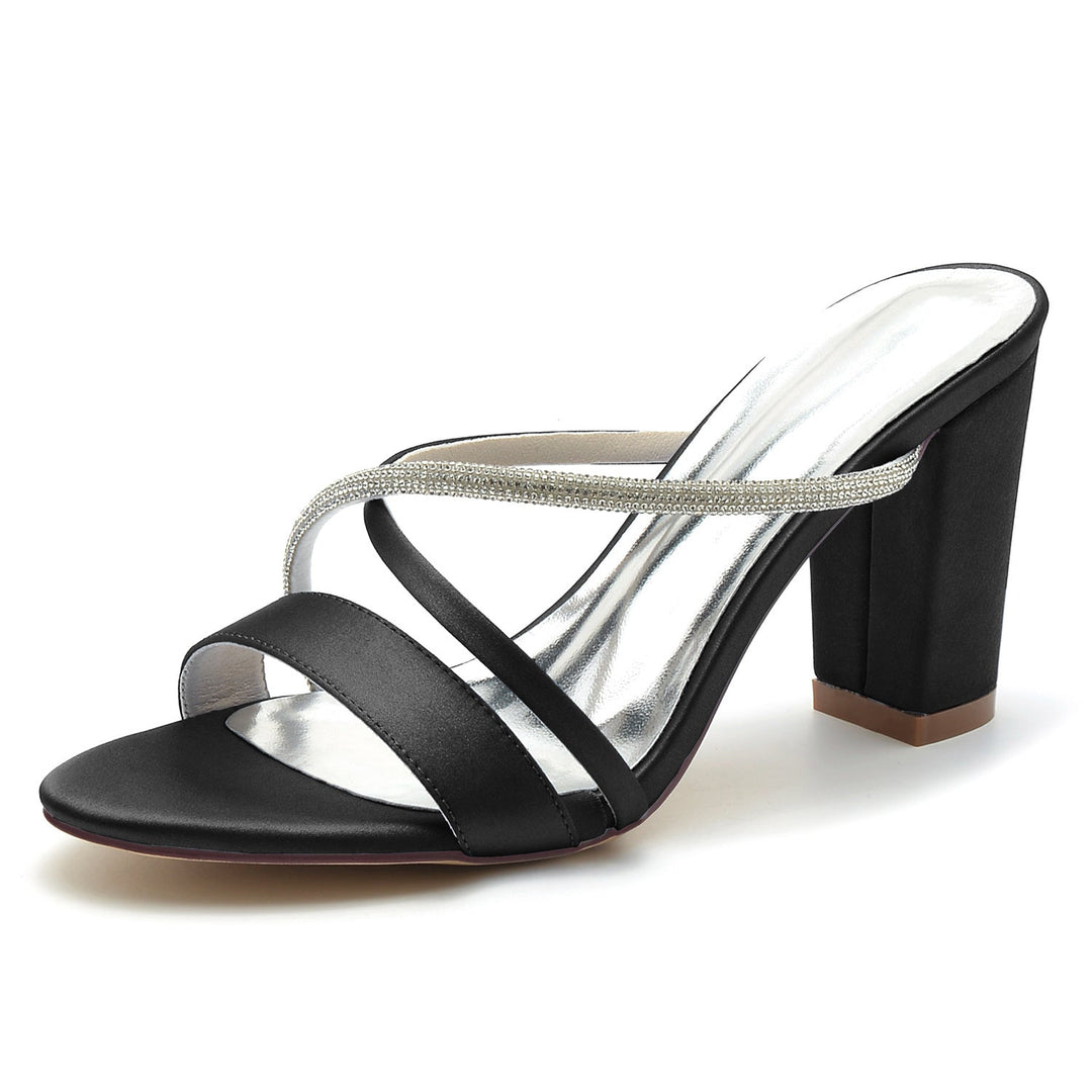 Chaussures de Mariage pour Femmes Peep Toe Block Heel Crystal Strappy Mule Chaussures de Mariée