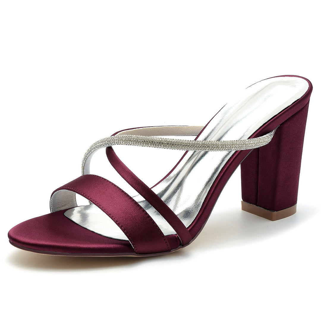 Chaussures de Mariage pour Femmes Peep Toe Block Heel Crystal Strappy Mule Chaussures de Mariée