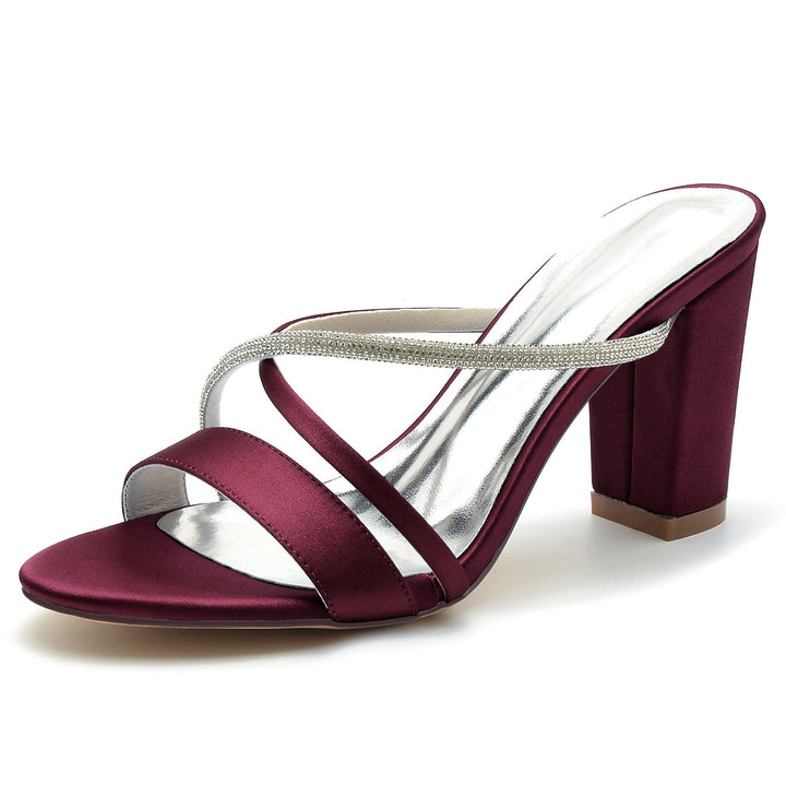 Chaussures de Mariage pour Femmes Peep Toe Block Heel Crystal Strappy Mule Chaussures de Mariée