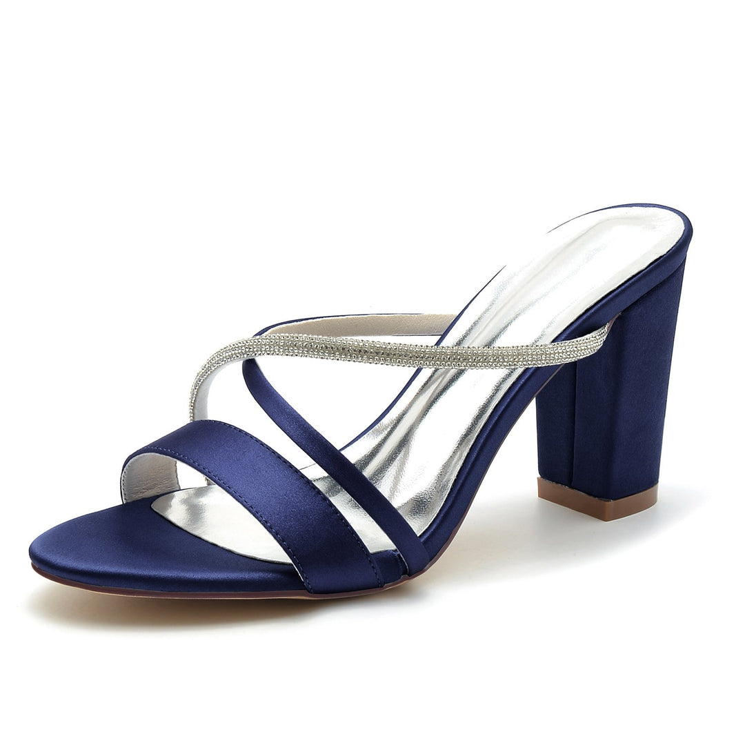 Chaussures de Mariage pour Femmes Peep Toe Block Heel Crystal Strappy Mule Chaussures de Mariée