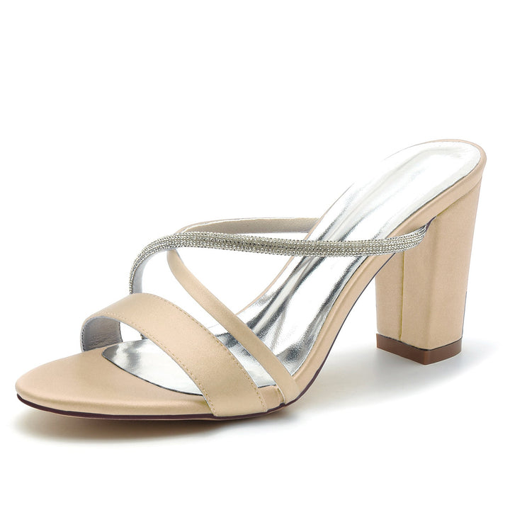 Chaussures de Mariage pour Femmes Peep Toe Block Heel Crystal Strappy Mule Chaussures de Mariée