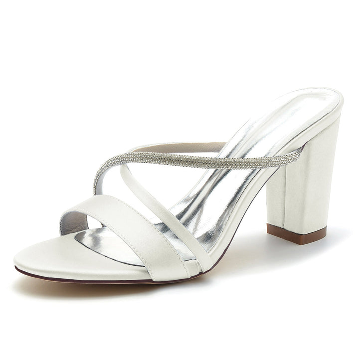 Chaussures de Mariage pour Femmes Peep Toe Block Heel Crystal Strappy Mule Chaussures de Mariée