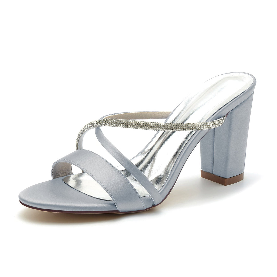 Chaussures de Mariage pour Femmes Peep Toe Block Heel Crystal Strappy Mule Chaussures de Mariée