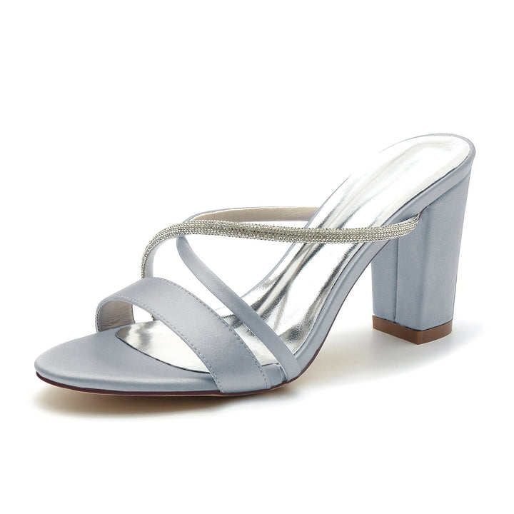 Chaussures de Mariage pour Femmes Peep Toe Block Heel Crystal Strappy Mule Chaussures de Mariée