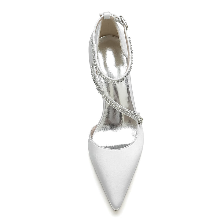 Chaussures de Mariage pour Femmes Mini Strass Bloc Bout Pointu Boucle Chaussures de Mariée