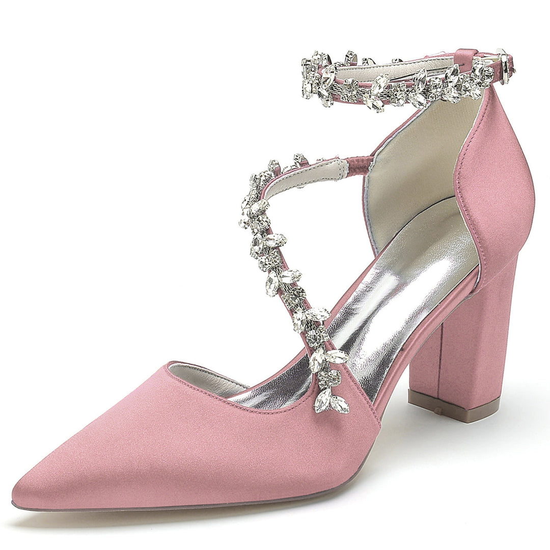 Chaussures de Demoiselle D'Honneur à Talons Hauts et Bout Pointu en Strass pour Femmes