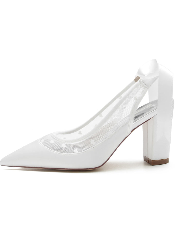Chaussures de Demoiselle D'Honneur à Talons Hauts et Bout Pointu en Dentelle pour Femmes