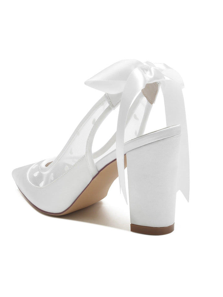 Chaussures de Demoiselle D'Honneur à Talons Hauts et Bout Pointu en Dentelle pour Femmes