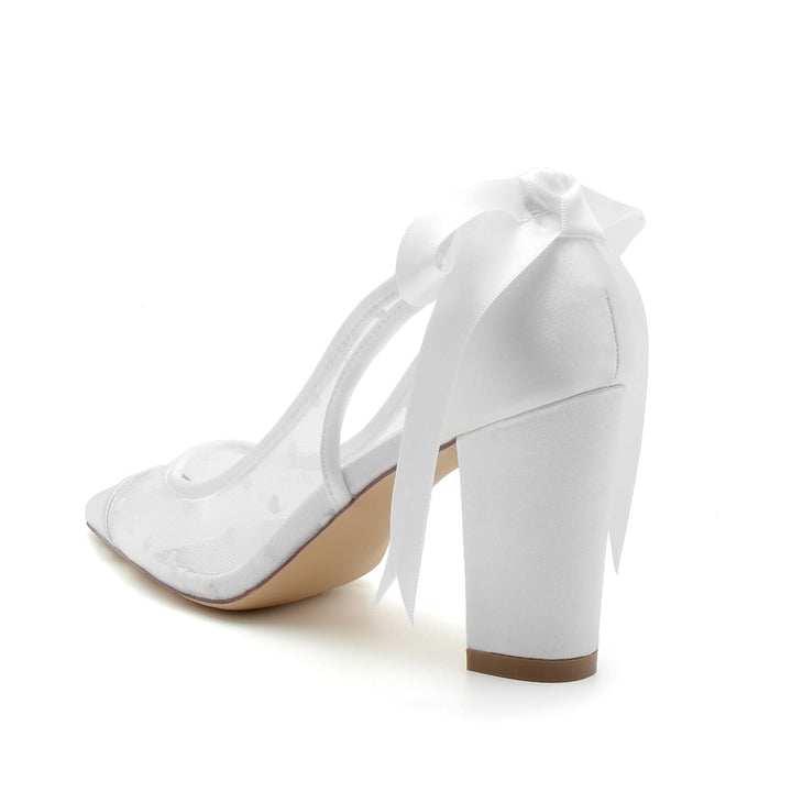 Chaussures de Mariage pour Femmes en Dentelle à Bout Pointu et Nœud Papillon